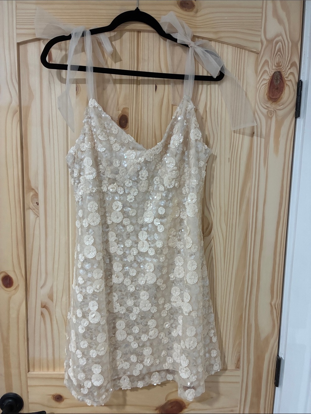 Francesca's Champagne Sequin Tie-Strap Mini Slip Dress Bridal/Bachelorette